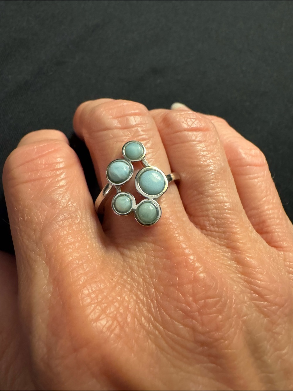 Sterling Silver Larimar Bubble Cluster Ring Size 7.75 - Picture 4 of 4